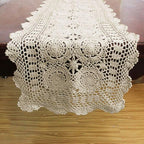 KEPSWET Cotton Handmade Crochet Lace Table Runner Beige Rectangle Coffee Table Dresser Decor (14x36 inch)