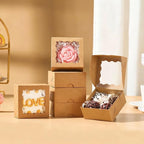 RomanticBaking 3 ¼" x 3 ¼" x 1 ½" 50PCS Chocolate Truffle Boxes for 4,Mini Bakery Boxes with Window for Brownie,Cookies, Soap, Donut,Macaron