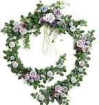 Ling's Moment 9FT Flower Garland for Backdrop Decorations - Wedding Arch Flowers, Eucalyptus & Rose, Artificial Floral Garland for Mantle - Sweetheart Table Decor for Beach Reception, Purple