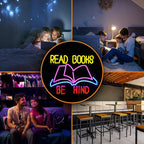 Read Books Be Kind Neon Sign Dimmable USB Powered Read Books Neon Light for Wall Decor Be Kind Led Light Sign Bright Books Light Up Sign for Classroom Reading Room Bookstore Library