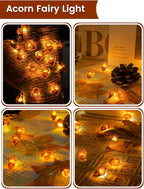 BOSSERN 2 Pack 60LED Thanksgiving Decoration Acorn String Light Battery Operated, 20FT Fall Lights with Remote, Waterproof 8 Modes Fairy Lights for Autumn Harvest Thanksgiving Halloween Decor