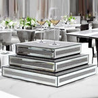 GIMORRTO Mirror Display Riser 3 PC, Glam Accent Table Display Platform for Decorative Pieces, Mirrored Showpeice 3 set, Food Beffer Displayer (Sparkling 3PC)