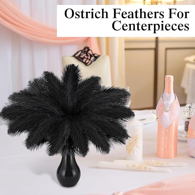 Crowye 100 Pcs Ostrich Feathers Bulk for Centerpieces Craft Ostrich Feathers for Vase Wedding Masquerade Party Home Costume Decorations (8-10 Inch,Black)