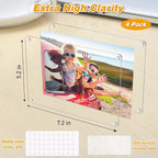 4 Pack 5×7 In Acrylic Fridge Magnetic Frame, Acrylic Photo Picture Frames, Double Sided Photo Refrigerator Magnet Picture Frame, Clear Picture Display Frame