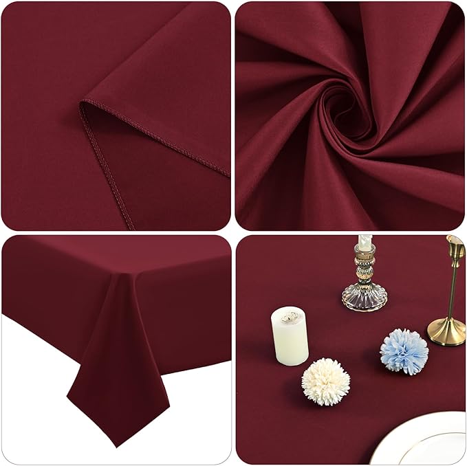 12 Pack Polyester Tablecloth Rectangle Tablecloth 60 x 102 Inch Burgundy Tablecloth for 6 Ft Rectangle Tables, Washable Fabric Table Covers Polyester Table Clothes for Wedding Parties Banque