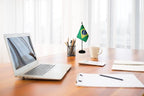 Brazil Brazilian Deluxe Desk Flag Set, Small Mini Miniature Brazil Brazilian Table Desktop Flags With Solid Pole, Black Base and Spear Top(2 Pack)