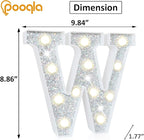 Pooqla Light Up Letters, LED Marquee Letters for Silver Birthday Decorations, Battery Powered Night Light Teenager Girl Room Decor, Gift for Girls Boys Wedding Bedroom Christmas Party Decor, Letter W