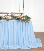 Baby Blue Table Skirt for Birthday Party14ft Rectangle or Round Chiffon Table Skirt for Boy Gender Birthday Mermaid Theme Party Decoration
