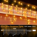 KNONEW 33FT 400 LED Christmas Lights Outdoor Black Wire String Lights with 75 Drops, 8 Lighting Modes, Timer Memory Function Connectable Hanging Curtain Lights for Halloween Party Decor (Warm White)