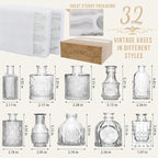 Arme Glass Bud Vase Set of 32 Pcs，Small Glass Vases for Flowers，Clear Bud Vases in Bulk，Vintage Vases for Centerpieces，Small Glass Bud Vase for Rustic Wedding Decorations，Home Table Flower Décor