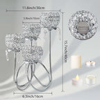 4 Arms Crystal Candelabra Tealight Holder - Tall 15.7 Inch Elegant Tabletop Centerpiece with Crystal Pendant Bowls & Artistic Metal Stand for Wedding, Dining Table, Home Decor (2, Silver)