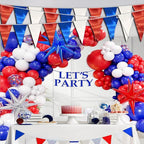 20M/65FT White Blue Red Triangle Pennant Banner Flag Metallic Fabric Bunting Garland for Christmas Graduation, Independence Day, 4th of july, Patriotic Themed Party Decoration