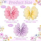 12PCS Butterfly Tissue Paper Pom Poms, 3D Butterfly Birthday Party Decorations, Khaki Pink Purple Butterfly Hanging Decorations for Girls Wedding Baby Shower Decor