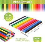 MATUFF Colored Hot Glue Sticks Mini 0.27" x 4" Most Popular 12 Colors EVA Hot Melt Adhesive Mini Glue Sticks Bulk for All Temperature Glue Guns for DIY Art Craft Stamp Repairs Gluing Projects 96 Pcs