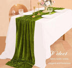 Velvet Table Runner 20 x 120 Inches 10ft Luxurious Thick Soft Velvet Christmas Thanksgiving Wedding Reception Table Runner for Party Reception Decorations(Olive Green, 1 Pack)