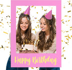 32 x 24 Inch Large Photo Booth Props Picture Frame Happy Birthday Party Frame DIY Cutouts Photo Booth Props Selfie for Party Supplies Favors(Pink Gold,Happy Birthday)