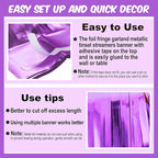 4 Pack 10 Ft Light Purple Foil Fringe Garland Metallic Streamers Tinsel Banner Wall Hanging Garland Backdrop for Parade Floats, Halloween, Christmas, Thanksgiving, New Year Party Decorations