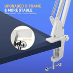 MAONO Boom Arm Microphone Stand: Adjustable Metal Suspension Mic Boom Arm for Podcasting Gaming Streaming Recording,with Desk Clamp and 3/8" to 5/8" Screw Adapter-Max Load 1KG BA20 White