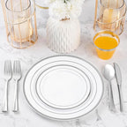 600PCS Silver Plastic Plate Set (100 Guests), Disposable Plates for Party Wedding Birthday, Dinnerware Set of 200 Plastic Plates, 200 Forks, 100 Spoons, 100 Knives for Christmas