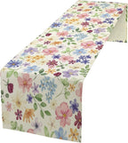 Floral Decorative Table Runner, Watercolor Floral Botanical Rustic Modern Style Pattern Printed Long Table Runner for Restaurant Kitchen Party,13in（33cm） W * 90in（229cm） L