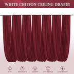 6 Panels Burgundy Ceiling Drapes for Wedding 5ftx30ft Chiffon Fabric Arch Draping Curtains Sheer Drapery for Party Ceremony Birthday Baby Shower Reception Stage Swag Ceiling Decorations