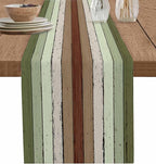 Sage Green Wooden Cotton Linen Table Runner for Dining Kitchen, Wedding Outdoor Party Tablerunners Decoration, Vintage Country Retro Distressed Grain Dresser Scarf Coffee Tablecloth Runners 13''x72''