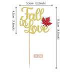 24 PCS Fall in Love Cupcake Toppers Glitter Maple Leaf Fall Theme Bridal Shower Cupcake Picks Wedding Engagement Cake Decorations for Autumn Wedding Anniversary Bridal Shower Party Supplies Gold