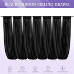 6 Panels Black Ceiling Drapes for Wedding 5ftx20ft Chiffon Fabric Arch Draping Curtains Sheer Drapery for Party Ceremony Birthday Baby Shower Reception Stage Swag Ceiling Decorations