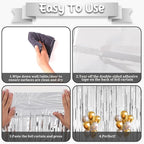 2 Pack Silver Foil Fringe Backdrop Curtains, Tinsel Streamers Birthday Party Decorations, Fringe Backdrop for Graduation, Baby Shower, Gender Reveal, Disco Party