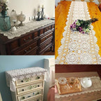 KEPSWET Cotton Handmade Crochet Lace Table Runner Olive Green Rectangle Coffee Table Dresser Decor (14x60 inch)