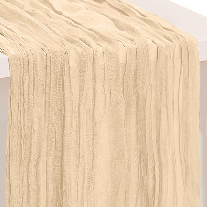 1 Pack Nude Cheesecloth Table Runner 35x120 Inch 10Ft Rustic Gauze Cheese Cloth Table Runner Sheer Cheesecloth Table Runners for Wedding Party Bridal Shower Decoration