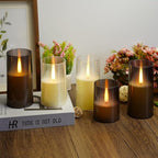 Flameless LED Candles, Upgraded Realistic Flickering Pillar Battery Operated Candles with Remote Timer, Acrylic Electric Set of 2 for Romantic Ambiance and Home Decoration(Grey)