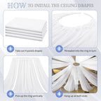 4 Panels White Ceiling Drapes for Wedding 5ftx30ft Sheer Drapery Chiffon Fabric Arch Draping Curtains for Party Ceremony Birthday Baby Shower Reception Stage Ceiling Decorations