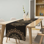 Golden Mandala Table Runner, Traditional Indian Gold Black Flower Vintage Luxury Bohemian Mandala Table Runner for Home Kitchen Dinning Table Indoor Outdoor Holiday, 13x60inch