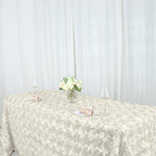 Efavormart 90"x132" Wholesale Rectangle Table Cover Ivory Grandiose Rosette 3D Satin Tablecloth for Wedding Party Event Decoration