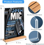 Kersally Acrylic Sign Holder 8.5 x 11, 6 Pack Double-Sided Clear Table Display Stands with Wood Base,Vertical Acrylic Frame Menu Flyer Paper Holder for Stores, Restaurants, Hotels, Office, Show Fair