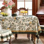 patdrea Designer Vintage French Floral Square Tablecloth,Yellow Brids Green Leaves Pattern Linen Table Cloth,Decor Kitchen Dining Holiday Banquet Christmas,Thanksgiving,Party,67"x67"-Warbler