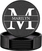 Custom Coasters Set of 6, Personalized Leather Coasters for Drinks with Holder, Customized Coasters Name, Photo, Logo for Coffee Table Bar Wine Cup Housewarming
