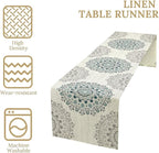 Boho Flower Table Runner, Bohemian Turquoise Mandala White Teal Floral Kitchen Dining Table Runners for Indoor Outdoor Home Party Holiday Decor, 13x60inch