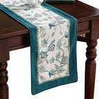 patdrea Designer Elegant French Floral Velvet Table Runner, Teal with Blossoms Pattern Table Mat, Decoration for Kitchen Dining Coffee Table Shelf Cabinet Banquet Thanksgiving,12"*102"