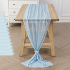 12Pack 9ft Chiffon Table Runner 14x108 Inch Sheer Romantic Table Runner for Wedding Birthday Party Bridal Shower Outdoor Decoration-Blue Mist