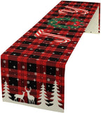 Christmas Table Runner, Red Winter Xmas Holiday Table Cloth Kitchen Dining Table Decoration for Home Party Decor 13x70 Inch