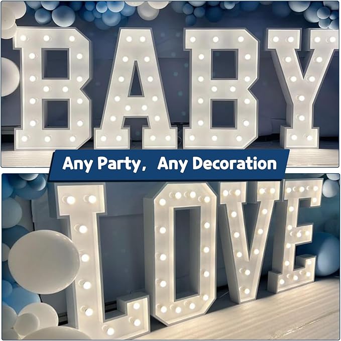 Marquee Letters 4 Feet Tall Large Light Up Letters Baby Shower Decorations Wedding Engagement Proposal White Party Decorations Marry Me Sign Big Cardboard Backdrop Y
