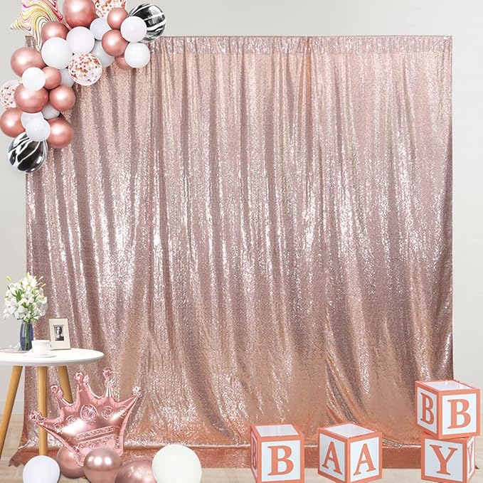 SquarePie Sequin Backdrop Not See Through Thick Background Glitter Curtain Party 20FT x 10FT Rose Gold