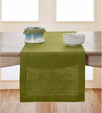 Solino Home Linen Avocado Green Hemstitch Table Runner 60 Inches - 100% Pure Linen Small Table Runner 14 x 60 Inch Ideal for Dresser and Coffee Tables - Classic Hemstitch - Fall, Autumn, Thanksgiving