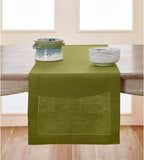 Solino Home Linen Avocado Green Table Runner 90 Inches Long - 100% Pure Linen Hemstitch 14 x 90 Inch Table Runner for Dining, Fall, Autumn, Thanksgiving - Classic Hemstitch