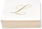 Gift Boutique 100 Gold Monogram Cocktail Napkins Letter L Disposable Paper Pack Elegant Metallic Golden Foil Hand Napkin for Powder Room Wedding Holiday Birthday Party Baby Shower Decorative Towels