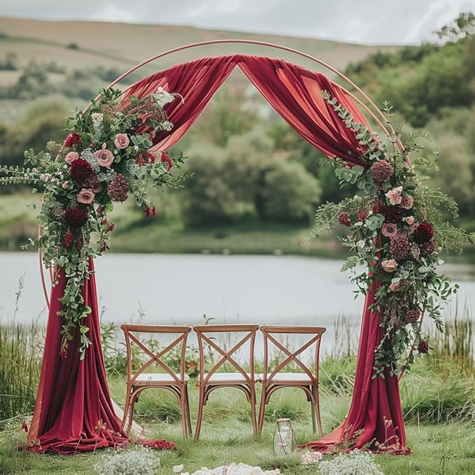 Wedding Arch Draping Fabric 4 Panels 28.7" x 20FT Burgundy Sheer Chiffon Backdrop Drapes for Wedding Ceremony Birthday Party Bridal Shower Outdoor Decoration