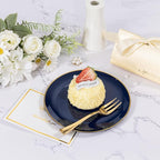 Festiva 200Pcs Navy Blue Gold Dessert Plates 6.3" with Plastic Forks 5"- Small Disposable Plates- Dessert/Cake/Appetizer Plastic Plates include 100Plates 100Forks for Christmas Party & Hanukkah