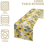 Floral Table Runner,Yellow Flowers Spring Print Table Cloth Kitchen Dining Table Home Party Decoration 13x60 Inch
